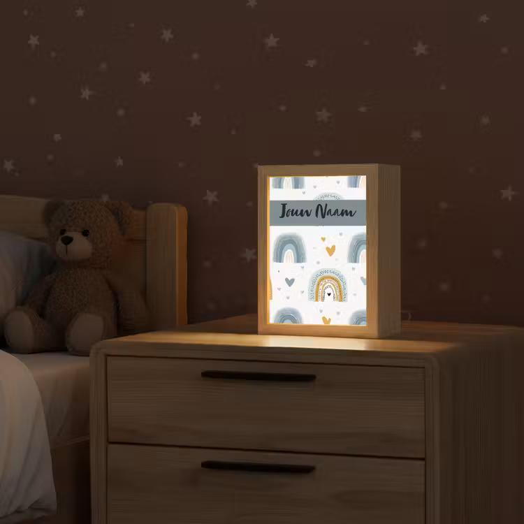 Patroon - Blauw - Regenboog - Hartjes Light Box met kabel (Kinderlampje) klein -sfeer1_kind