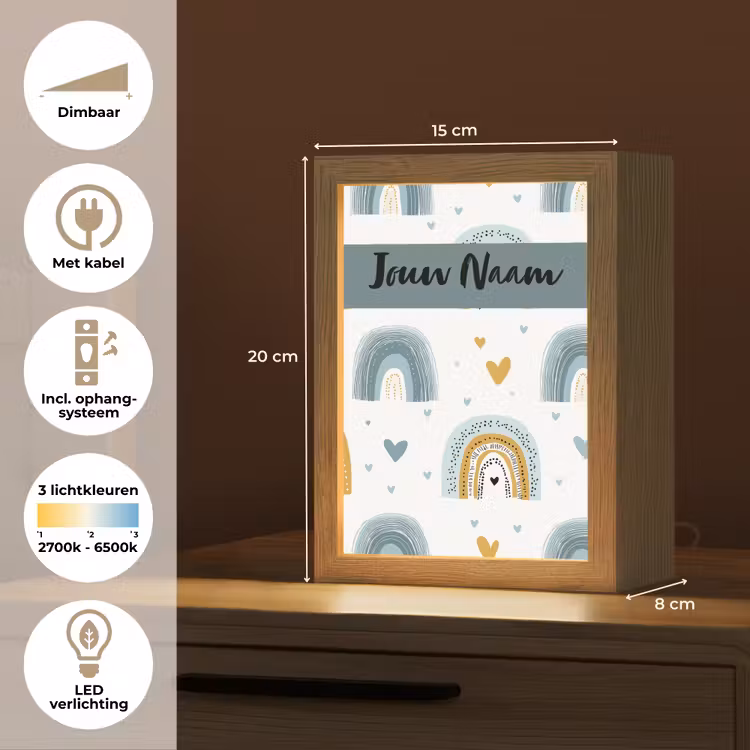 Patroon - Blauw - Regenboog - Hartjes Light Box met kabel (Kinderlampje) klein -USP_NL