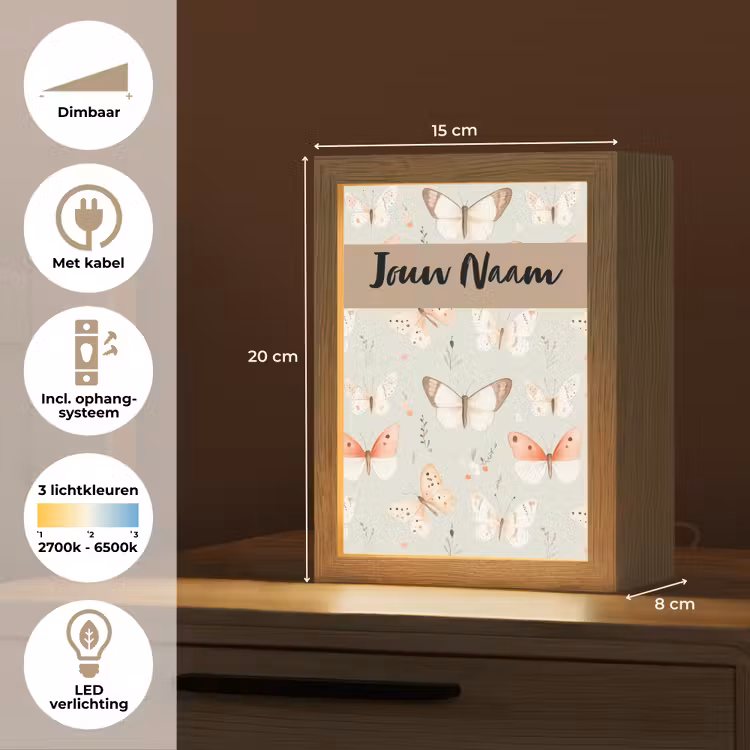 Patroon - Vlinders - Sierlijk - Bloemen Light Box met kabel (Kinderlampje) klein -USP_NL