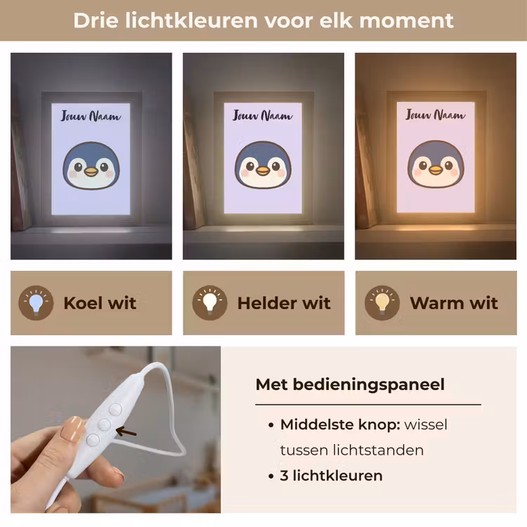 Pinguïn - Paars - Minimalistisch - Blosjes Light Box met kabel (Kinderlampje) klein -USP_lichtkleurNL
