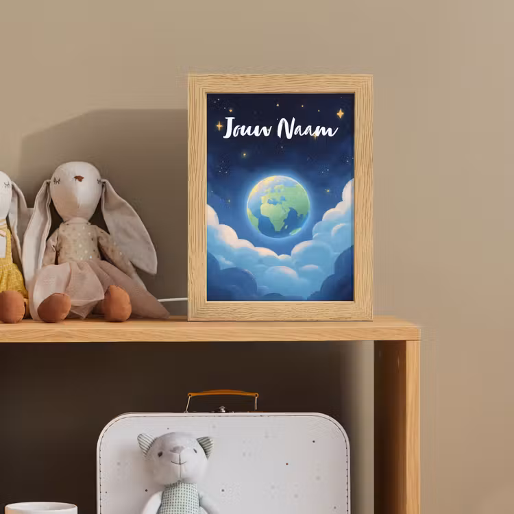 Planeet - Wolken - Sterren - Blauw Light Box met kabel (Kinderlampje) klein -sfeer2_kind