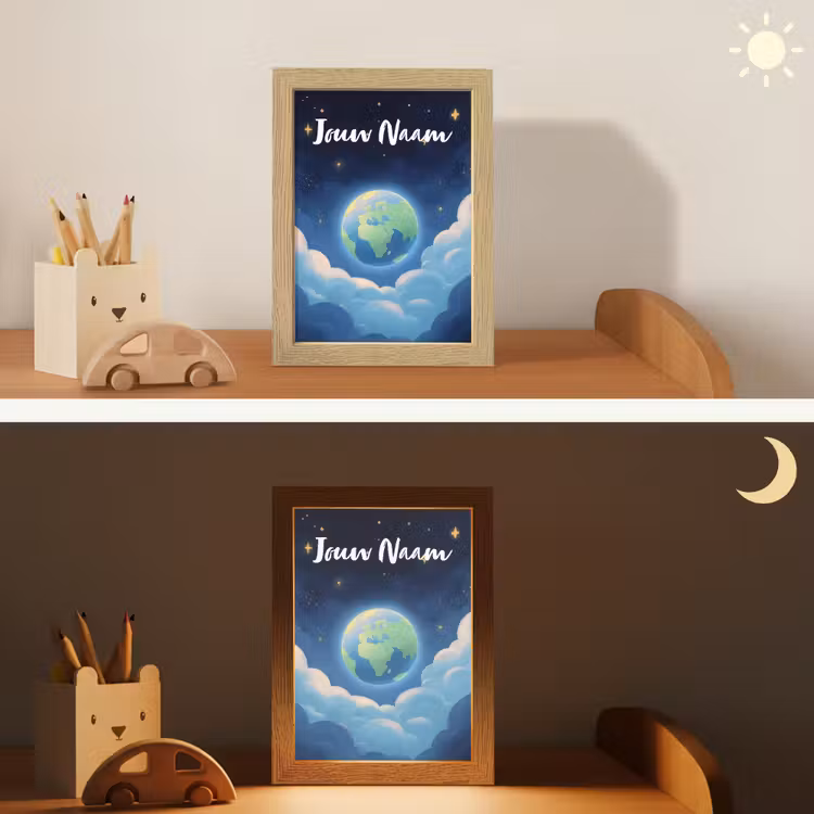 Planeet - Wolken - Sterren - Blauw Light Box met kabel (Kinderlampje) klein -sfeer3_kind