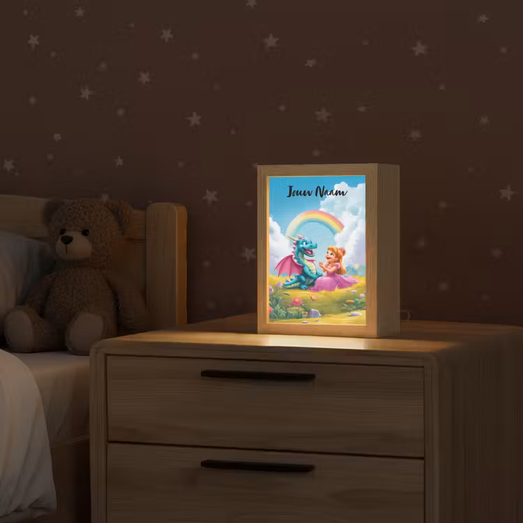 Prinses - Draak - Regenboog Light Box met kabel (Kinderlampje) klein -sfeer1_kind