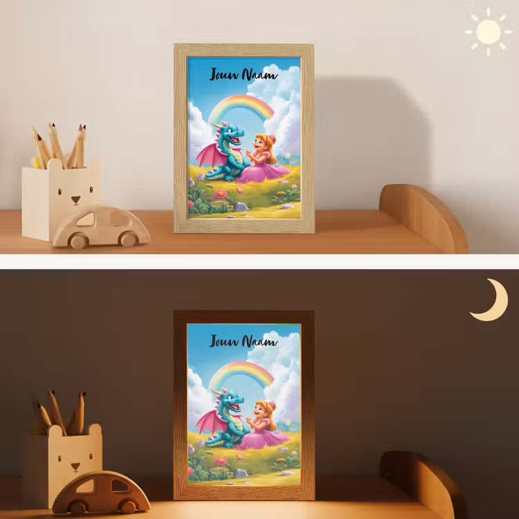 Prinses - Draak - Regenboog Light Box met kabel (Kinderlampje) klein -sfeer3_kind