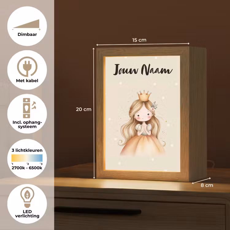 Prinses - Kroon - Bloem - Stippen Light Box met kabel (Kinderlampje) klein -USP_NL
