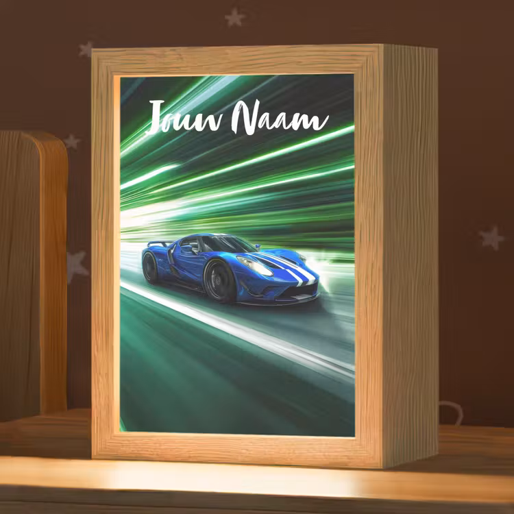 Race auto - Blauw - Groen Light Box met kabel (Kinderlampje) klein -zzz_3d_website