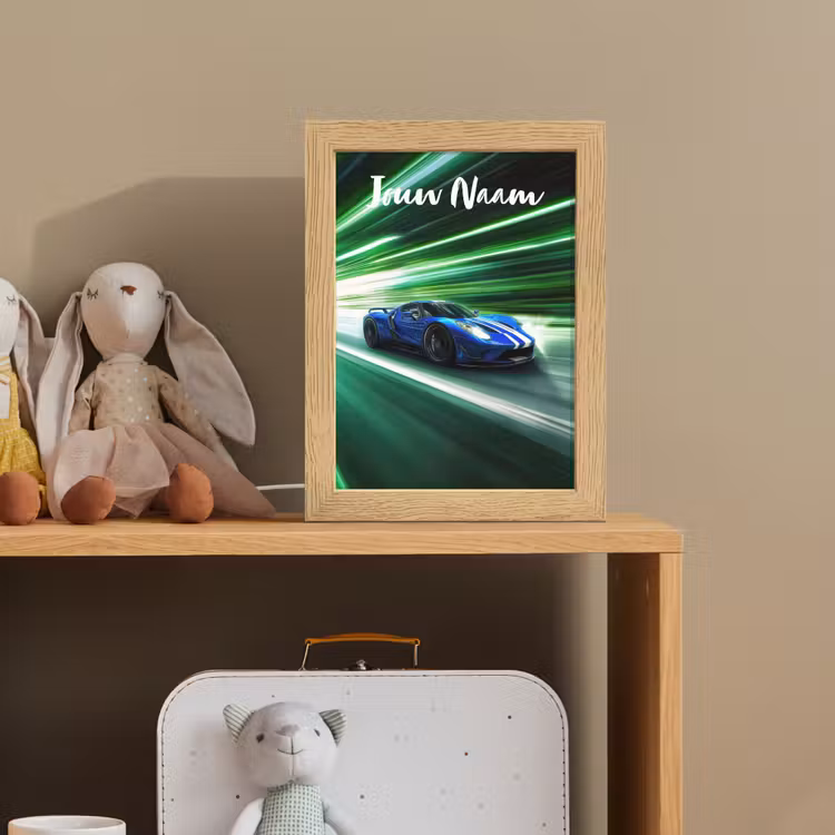 Race auto - Blauw - Groen Light Box met kabel (Kinderlampje) klein -sfeer2_kind