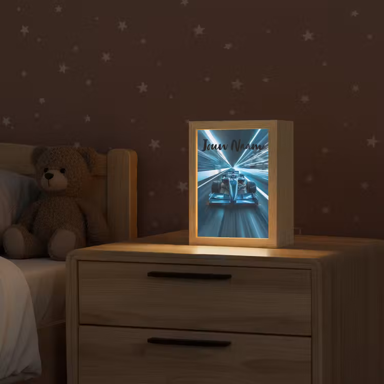 Race - Auto - Formule 1 - Jongens - Blauw Light Box met kabel (Kinderlampje) klein -sfeer1_kind