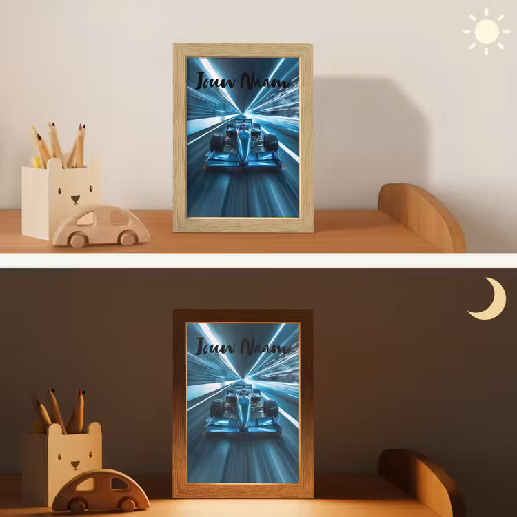 Race - Auto - Formule 1 - Jongens - Blauw Light Box met kabel (Kinderlampje) klein -sfeer3_kind