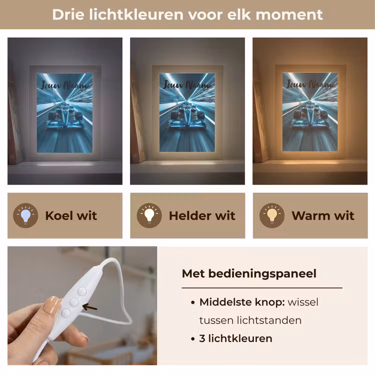 Race - Auto - Formule 1 - Jongens - Blauw Light Box met kabel (Kinderlampje) klein -USP_lichtkleurNL