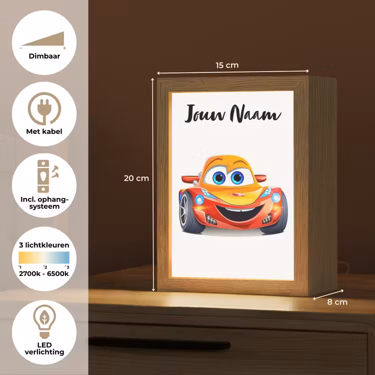 Raceauto - Oranje - Jongens - Kinderen - Auto Light Box met kabel (Kinderlampje) klein -USP_NL