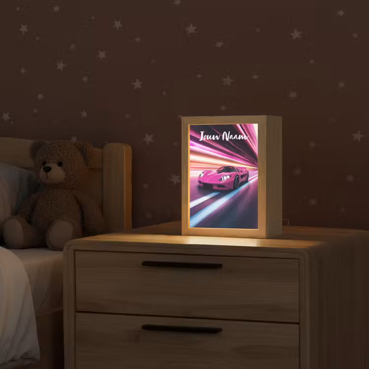 Raceauto - Roze - Neon Light Box met kabel (Kinderlampje) klein -sfeer1_kind