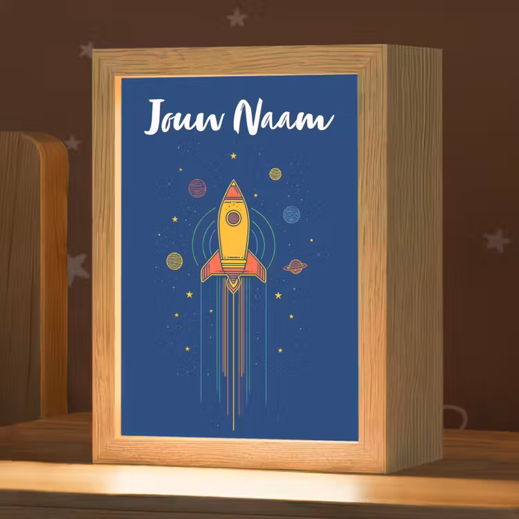 Raket - Blauw - Sterren Light Box met kabel (Kinderlampje) klein -zzz_3d_website