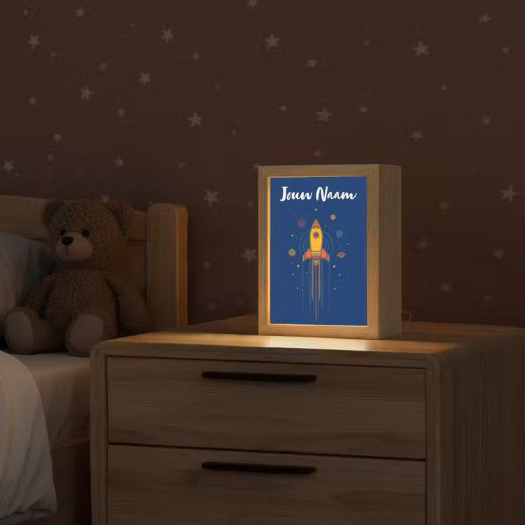 Raket - Blauw - Sterren Light Box met kabel (Kinderlampje) klein -sfeer1_kind