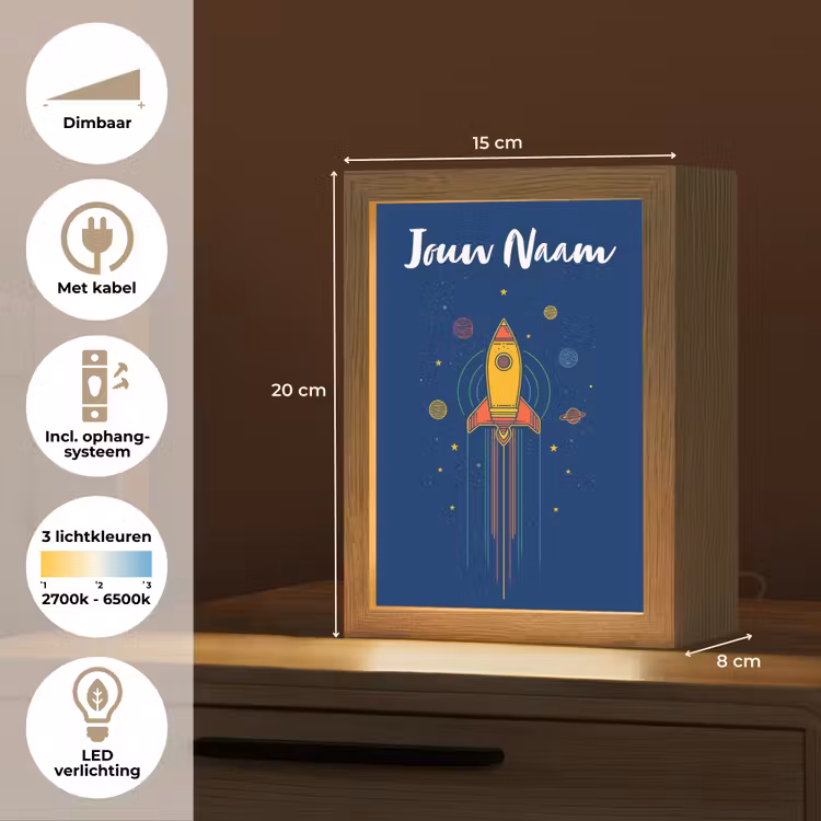 Raket - Blauw - Sterren Light Box met kabel (Kinderlampje) klein -USP_NL