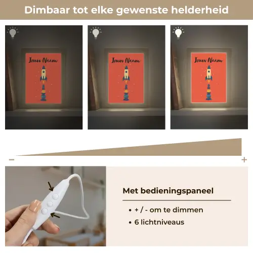 Raket - Planeten - Rood Light Box met kabel (Kinderlampje) klein -USP_dimbaarNL