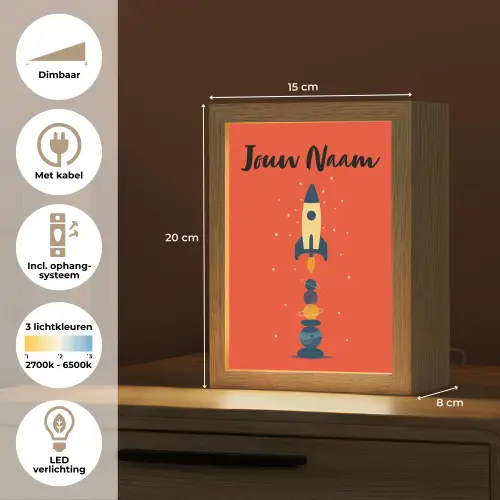 Raket - Planeten - Rood Light Box met kabel (Kinderlampje) klein -USP_NL