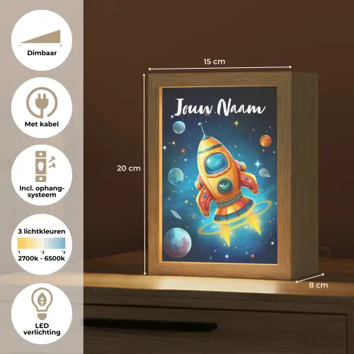 Raket - Ruimte - Planeten - Kinderen - Jongen Light Box met kabel (Kinderlampje) klein -USP_NL