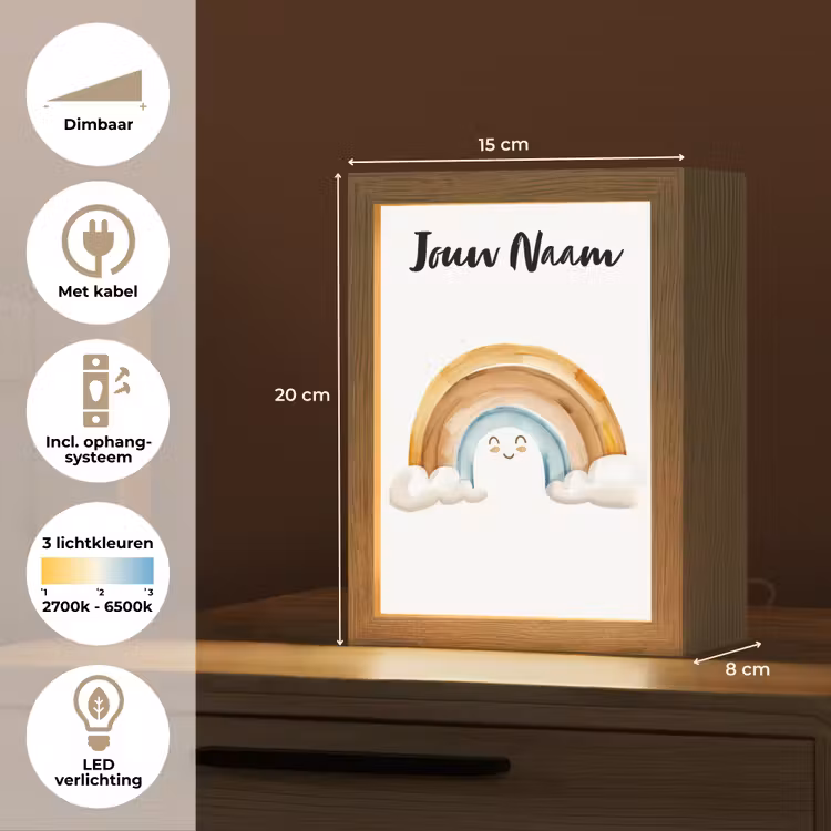 Regenboog - Pastel kleuren Light Box met kabel (Kinderlampje) klein -USP_NL