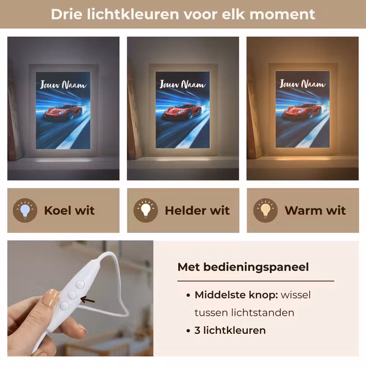 Rode raceauto - Blauw - Futuristisch Light Box met kabel (Kinderlampje) klein -USP_lichtkleurNL