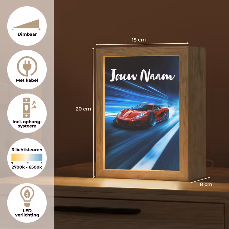 Rode raceauto - Blauw - Futuristisch Light Box met kabel (Kinderlampje) klein -USP_NL
