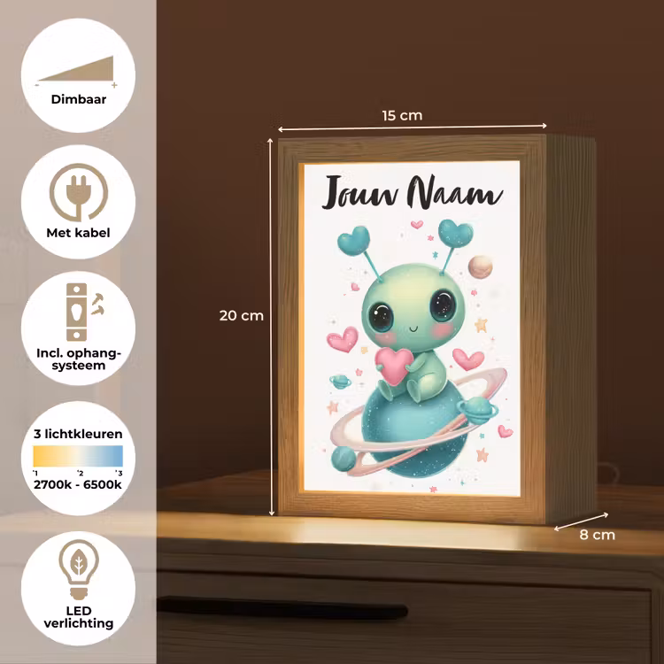 Ruimte - Wezen - Hartjes - Planeet Light Box met kabel (Kinderlampje) klein -USP_NL