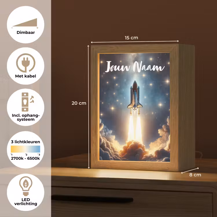 Ruimtevaart - Raket - Space - Sterren Light Box met kabel (Kinderlampje) klein -USP_NL