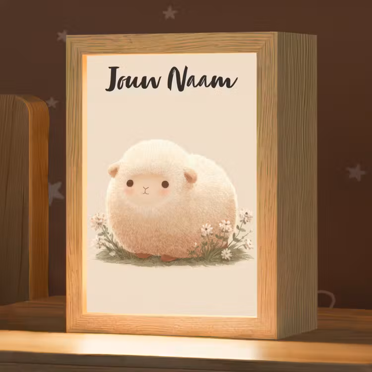 Schaap - Beige - Bloemen Light Box met kabel (Kinderlampje) klein -zzz_3d_website