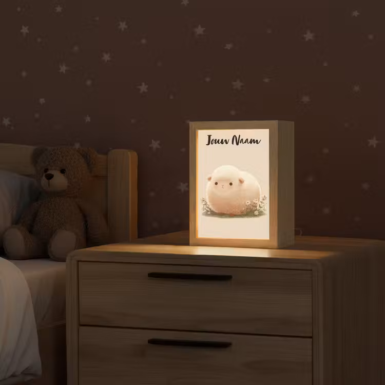 Schaap - Beige - Bloemen Light Box met kabel (Kinderlampje) klein -sfeer1_kind