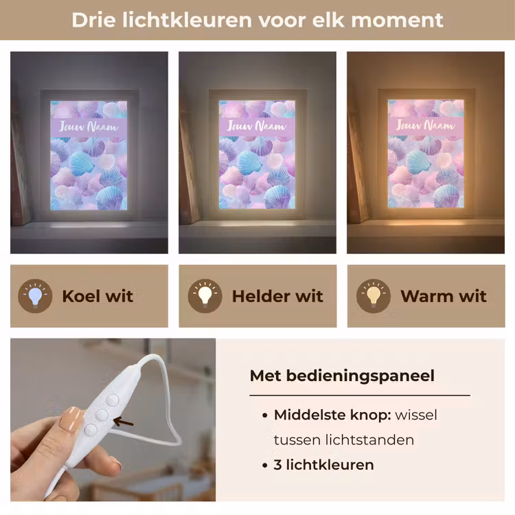 Schelpen - Paars - Blauw - Patroon Light Box met kabel (Kinderlampje) klein -USP_lichtkleurNL