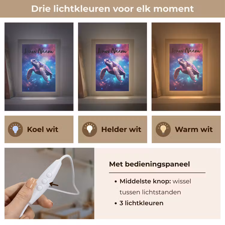 Schildpad - Dier - Galaxy - Ruimte Light Box met kabel (Kinderlampje) klein -USP_lichtkleurNL