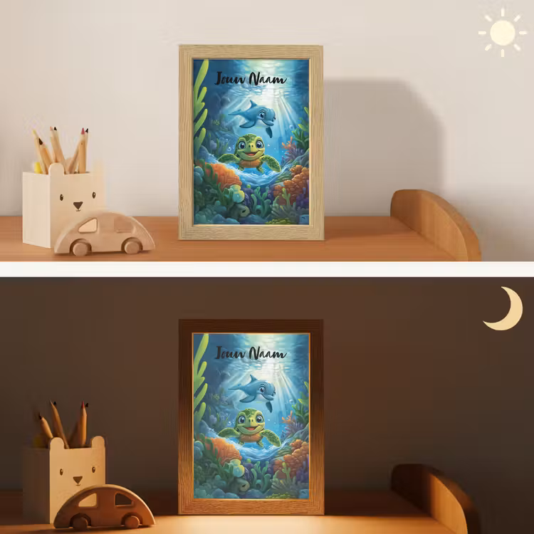 Schildpad - Dolfijn - Oceaan Light Box met kabel (Kinderlampje) klein -sfeer3_kind