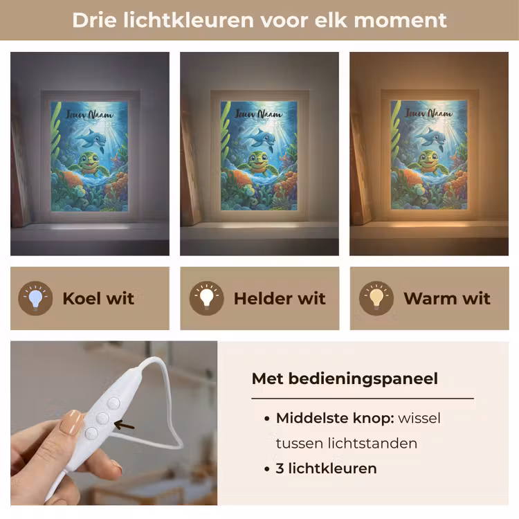 Schildpad - Dolfijn - Oceaan Light Box met kabel (Kinderlampje) klein -USP_lichtkleurNL