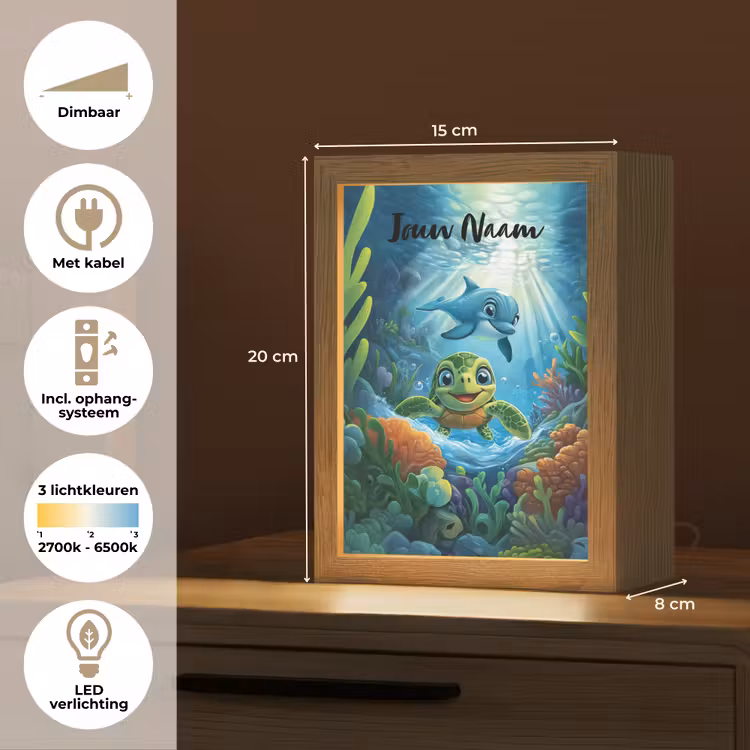 Schildpad - Dolfijn - Oceaan Light Box met kabel (Kinderlampje) klein -USP_NL