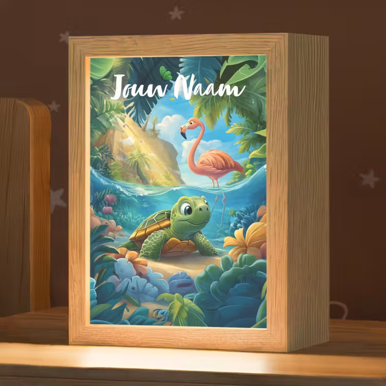 Schildpad - Flamingo - Tropisch - Oceaan Light Box met kabel (Kinderlampje) klein -zzz_3d_website