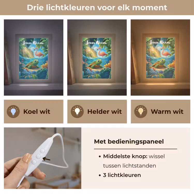 Schildpad - Flamingo - Tropisch - Oceaan Light Box met kabel (Kinderlampje) klein -USP_lichtkleurNL