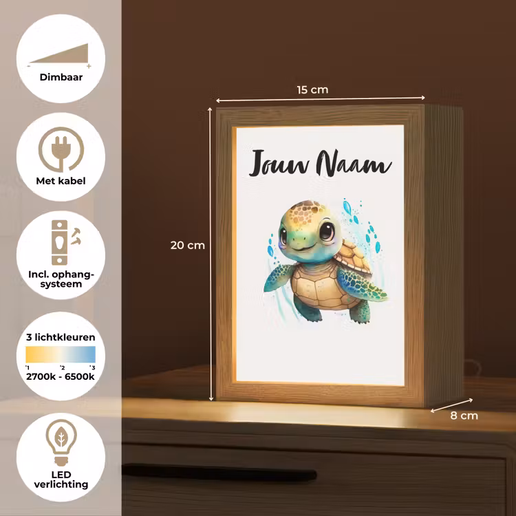 Schildpad - Waterverf - Kleuren - Dieren - Meisjes - Jongens Light Box met kabel (Kinderlampje) klein -USP_NL