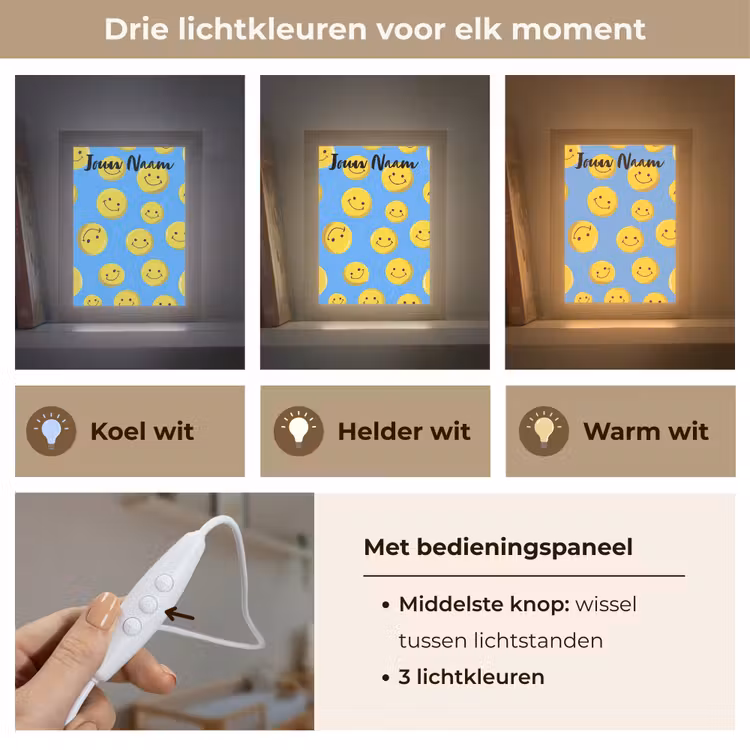 Smileys - Geel - Blauw Light Box met kabel (Kinderlampje) klein -USP_lichtkleurNL