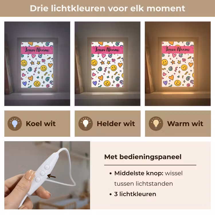 Smileys - Pictogrammen - Kleurrijk Light Box met kabel (Kinderlampje) klein -USP_lichtkleurNL
