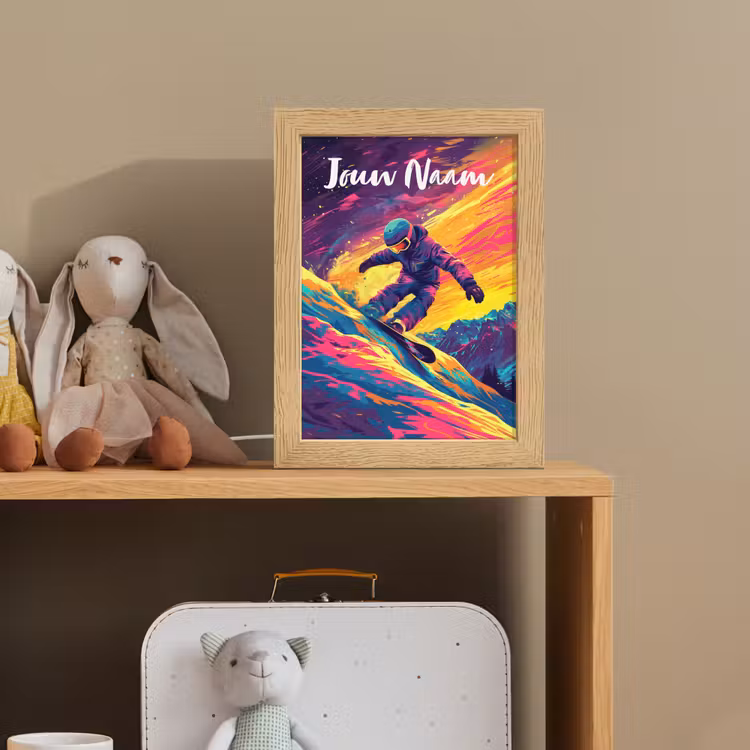 Snowboarden - Sneeuw - Kleurrijk Light Box met kabel (Kinderlampje) klein -sfeer2_kind