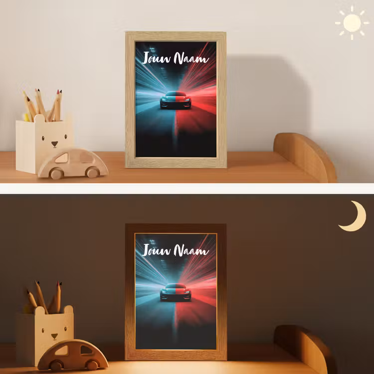 Sportauto - Blauw - Neon - Stad Light Box met kabel (Kinderlampje) klein -sfeer3_kind