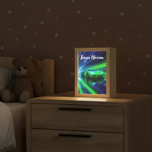 Sportauto - Groen - Snelheidslijnen - Neon Light Box met kabel (Kinderlampje) klein -sfeer1_kind