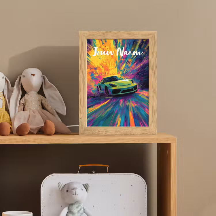 Sportauto - Groen - Verfstrepen - Kleuren Light Box met kabel (Kinderlampje) klein -sfeer2_kind