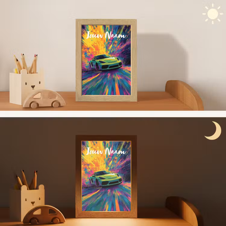 Sportauto - Groen - Verfstrepen - Kleuren Light Box met kabel (Kinderlampje) klein -sfeer3_kind