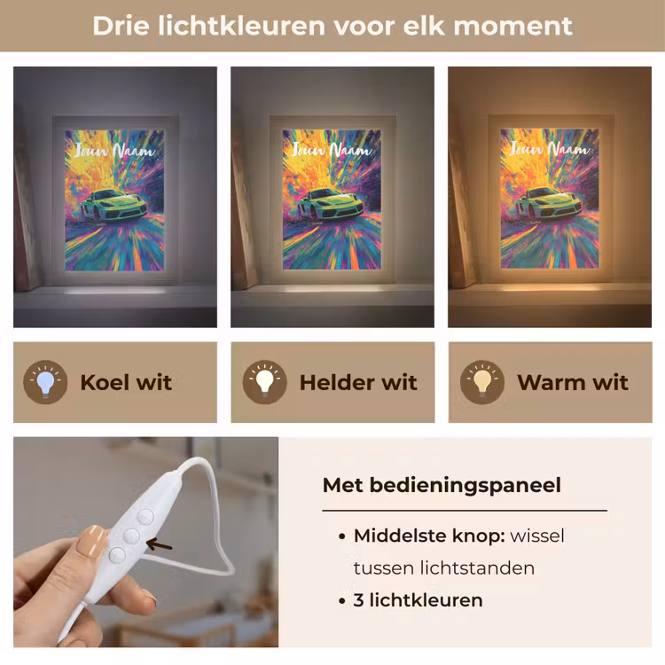 Sportauto - Groen - Verfstrepen - Kleuren Light Box met kabel (Kinderlampje) klein -USP_lichtkleurNL