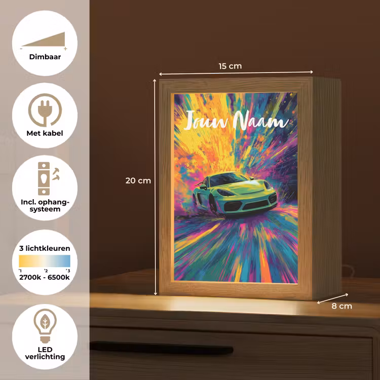 Sportauto - Groen - Verfstrepen - Kleuren Light Box met kabel (Kinderlampje) klein -USP_NL
