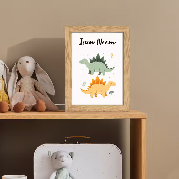 Stegosaurus - Sterren - Bladeren - Minimalistisch Light Box met kabel (Kinderlampje) klein -sfeer2_kind