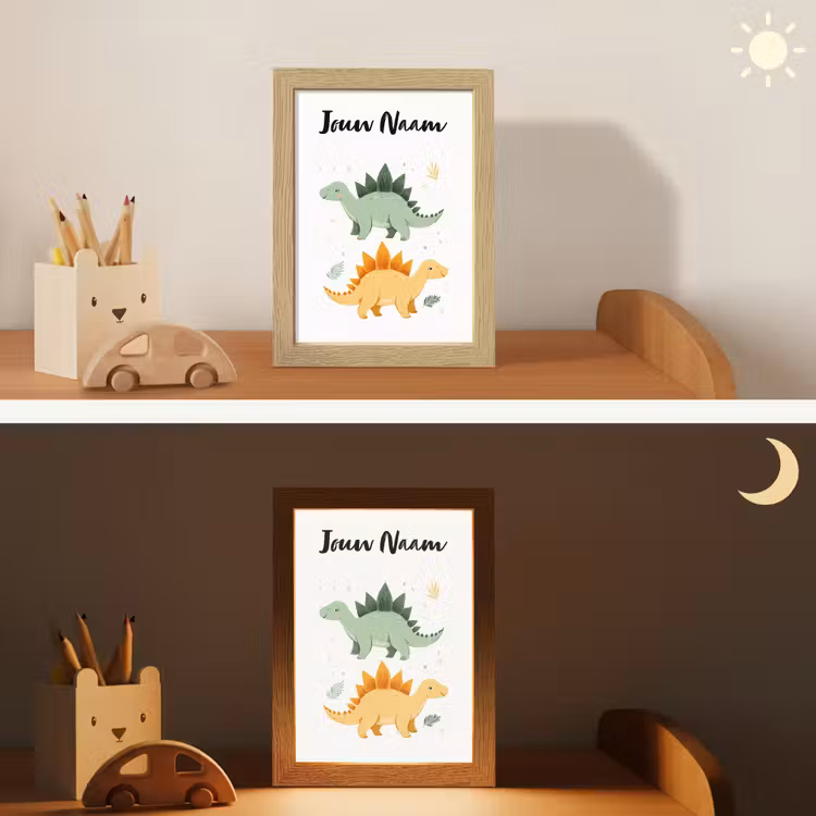 Stegosaurus - Sterren - Bladeren - Minimalistisch Light Box met kabel (Kinderlampje) klein -sfeer3_kind