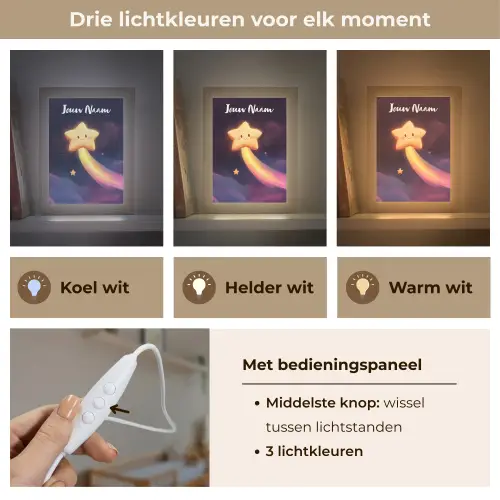 Ster - Gezichtje - Lichtgevend Light Box met kabel (Kinderlampje) klein -USP_lichtkleurNL