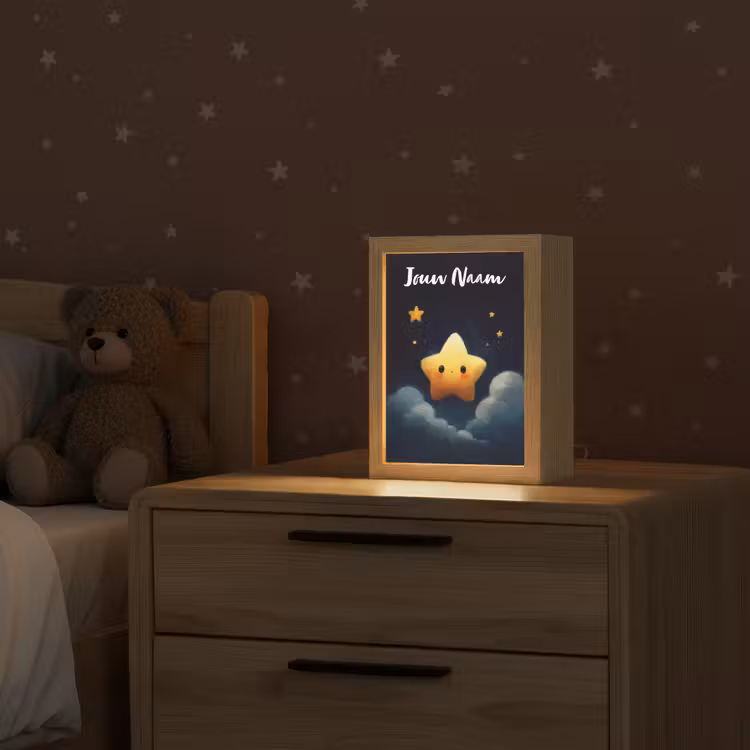 Ster - Gezichtje - Nacht - Wolken Light Box met kabel (Kinderlampje) klein -sfeer1_kind